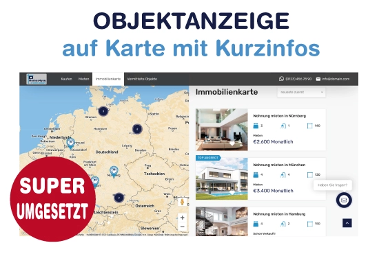 objektanzeige auf karte mit kurzinfos